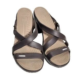 Crocs Women Cyprus IV Brown Strappy  Heel Sandal Size 10
